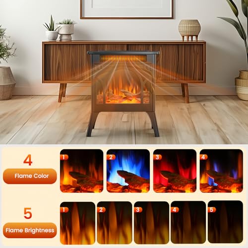 Electric Fireplace Stove, Fast Heating, 1500W X Infrared Fireplace Heater with 8H Timer, Remote Control, Freestanding Stove with Adjustable 3D Flame Overheat Protection, Indoor Fireplace Electactic