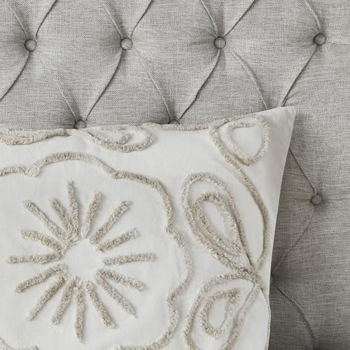 Madison Park Violette Chenille Cotton Tufted Comforter Large Medallion Design, All Season, Hypoallergenic, Soft Bedding Set, Matching Sham, Full/Queen, Ivory/Taupe 3 Piece Madison Park