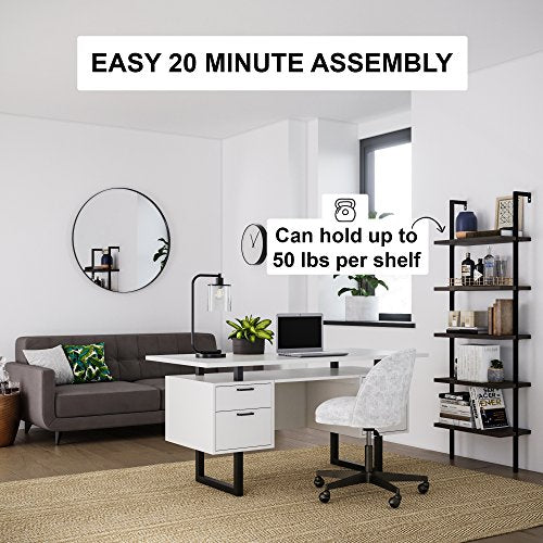 Nathan James Theo 5-Shelf Wood Modern Bookcase, Open Wall Mount Ladder Bookshelf with Industrial Metal Frame, Dark Brown Nutmeg/Black Nathan James