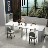 HOMBIX Expandable Dining Table, Transformer Console to Dining Table for 12, Folding Space Saving Dining Room Table with Elegant Marble Top, Marble White HOMBIX