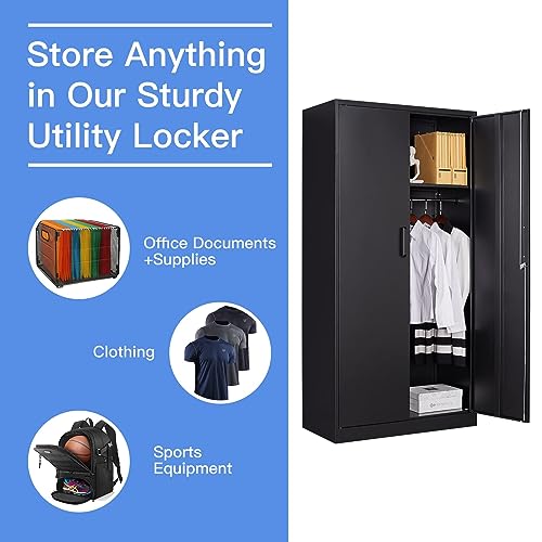 Yizosh Metal Armoire Wardrobe Closet Cabinet for Hanging Clothes with Lock Doors, -72" Steel Lockable Wardrobe Storage Locker Clothes Organizer for Yizosh