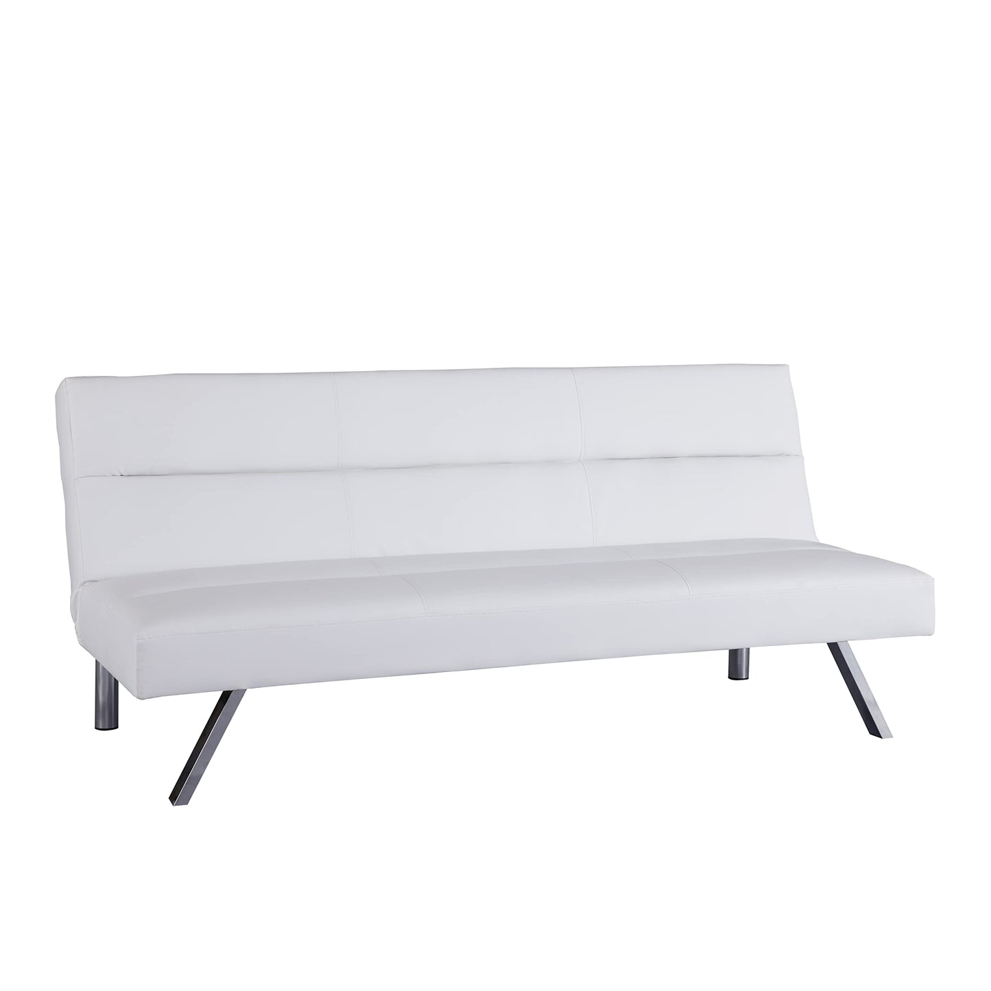 Naomi Home Zoe Futon Sofa Bed, Faux Leather Futon Couch, Modern Convertible Folding Sofa Bed Couch with Chrome Legs, Reclining Mini Couch, Leather Futon Small Couch for Bedroom Living Room White