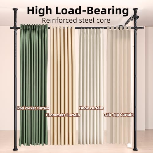 Room Divider, Tension Curtain Rod No Drilling,4-10ft(H) 28-140inch(W) Wall Divider for Room Separation, Heavy Duty Room Partition Separator, Adjustable Folding Privacy Screens,Black Daurore paw