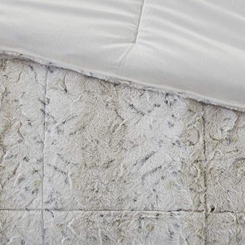 Madison Park Zuri Soft Plush Comforter Set, Faux Fur Animal Stripes Design, Faux Mink On The Reverse, Modern All Season Bedding Set with Matching Sham, Full/Queen, Snow Leopard 4 Piece Madison Park