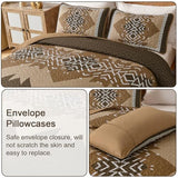 Dintszyayue Brown Quilt Set Queen Size,3 Piece Boho Aztec Texture Bedspread Coverlet Set Reversible Lightweight Bedding Set Geometric Bohemian Bed Cover with 2 Pillowcases(Dark Brown,90"x96") Dintszyayue