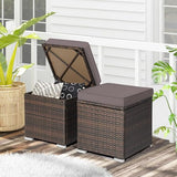 RELAX4LIFE Wicker Outdoor Storage Ottoman, 2-Piece Rattan Footstool w/Removable Cushion, Multipurpose Footrest Stool Side Table Additional Seating, Set of 2 Outdoor Ottomans for Patio Deck (Grey) RELAX4LIFE