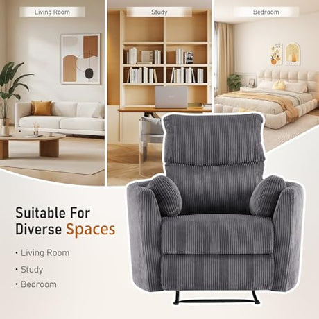Furnimart Oversized Manual Recliner Chair for Adults, 30" Extra-Wide Corduroy Recliner with Chunky Cushion, High Back & Padded Armrests, Comfy Chair for Living Room, Bedroom, Home Heater(Gray) Furnimart