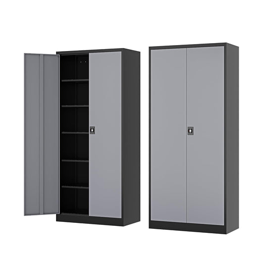 Fesbos Metal Storage Cabinet-72” Tall Steel File Cabinets with Lockable Doors and Adjustable Shelves-Black&Gray Steel Storage Cabinet for Kitchen, Office, Garage