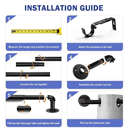 Zeerobee Curtain Rods for Windows 48 to 84, 1 Inch Industrial Curtain Rod, Wrap Around Black Curtain Rods, Indoor/Outdoor Curtain Rod, Room Divider Curtain Rod, Adjustable Curtain Rod, 48-86" zeerobee
