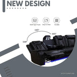 Power Recliner Sofa Sectional Sofa with LED Light for Living Room, Air Leather Reclining Corner Sectional Sofa Set, Cup Holder, Storage Console for Home Theater Seating (Black, Sectional) AYCP Furniture
