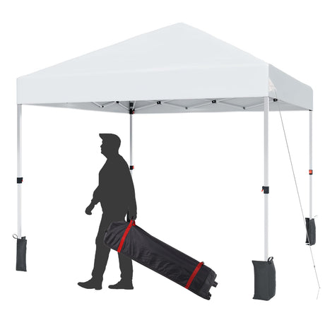 8 * 8FT Pop Up Canopy Tent for One Person Setup,Instant Portable Commercial Canopy Tent,Outdoor Easy Up Tent w/1-Button Push,Wheeled Bag,4 Sandbags,Bonus 8 Stakes and 4 Ropes-White PhoenixCrest