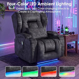 SAMERY Power Recliner Chair with Massage and Heat, Zero Wall Hugger Recliners Sofa Chair for Small Spaces, Theater Seating RV Sofa with LED Surround Lighting/USB/Cup Holders, Velvet, Charcoal