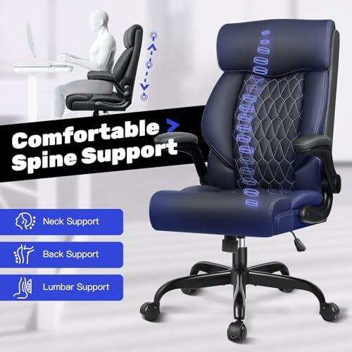 High Back Executive Office Chair - Ergonomic Computer Desk with Rocking Function, Leather Managerial with Adjustable Flip-Up Armrests and Lumbar Support BestGlory