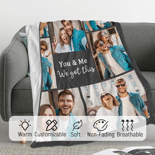 Cara Nonna Custom Blanket with Photo Personalized Blankets and Throws Picture Blanket for Christmas Valentine's Day Birthday Customized Couple Gifts for Girlfriend Boyfriend Wife Husband (6 Photo) Cara Nonna