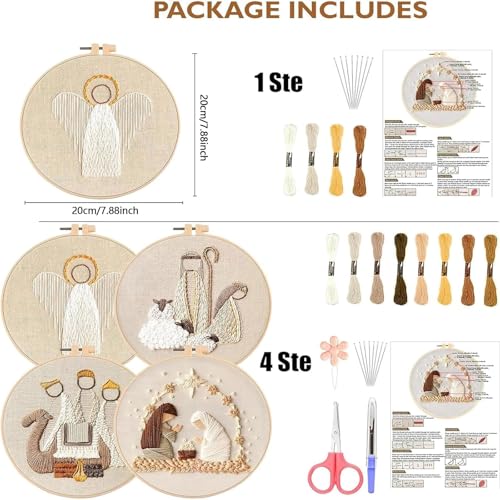 YOUDRN Nativity Scene Embroidery kit,Christmas Cross Stitch Kits,DIY Embroidery Kit for Adults with Pattern,Cotton Threads,Needles,Instruction,20cm Hoop,for Decor Home Room (Angel)
