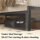 Fluest Queen Bed Frame with Headboard & Footboard, Bed Frame with Built-in Charging Station & LED Light, Storage Shelf, Noise-Free, No Box Spring Needed, Easy Assembly, Rustic Grey Fluest