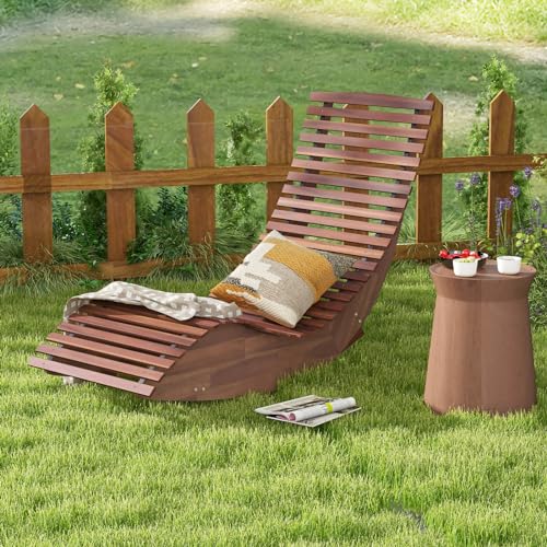 Giantex Outdoor Chaise Lounge Chair, Acacia Wood Patio Lounger with Slatted Design, Rocking Chair, Outdoor Rocker for Sunbathing, Poolside, Beach Lounge Chairs (1, Natural)