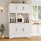 HOSTACK Kitchen Pantry Storage Cabinet, 71" Tall Food Pantry Cabinet with Microwave Stand, Farmhouse Kitchen Hutch Cabinet, Coffee Bar Hutch with Wine Rack for Dining Room, Living Room, White HOSTACK