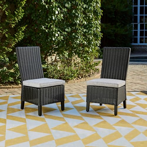Signature Design by Ashley Beachcroft Casual Weather Resistant Armless Outdoor Side Chair with Cushion, Set of 2, Light Gray & Black Signature Design by Ashley