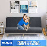 MAXIJIN Velvet Futon Cover Full Size Stretch Futon Mattress Cover Thick Soft Armless Sofa Bed Slipcover Plush Couch Furniture Protector with Elastic Bottom, Machine Washable (Gray) MAXIJIN