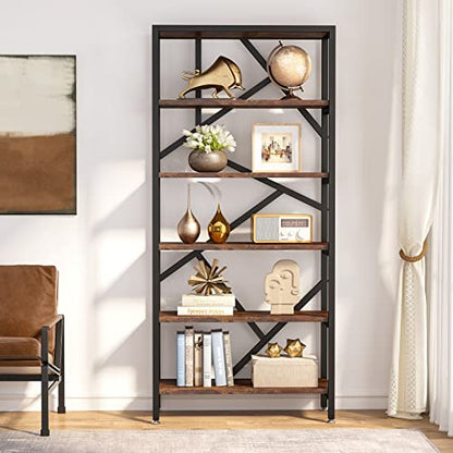 Tribesigns Vintage Industrial 6-Tier Bookshelf - 71 Inch Tall Open Etagere Bookcase in Brown - WoodArtSupply