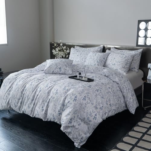 Jane yre Duvet Cover Twin Flowers Brushed Microfiber 3 Pieces Floral Bedding Set Twin Garden Style Blue Floral Pattern Flower Twin Duvet Cover with Zipper Closure Luxury Soft Breathable Comfy Jane yre