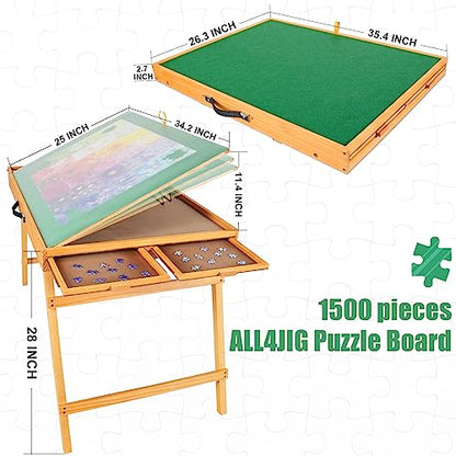 ALL4JIG Jigsaw Puzzle Table with Legs for 1500 Pieces,Adjustable Jigsaw Puzzle Board with 4 Drawers & Cover Birthday Gift for mom,25"x34"Portable Wooden Puzzle Table with Tilting for Adult - WoodArtSupply