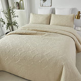 Brandream Luxury Quilt Bedding Set Queen Size Quilt Set Cotton Beige 3 Piece Medallion Matelasse Coverlet Set Brandream