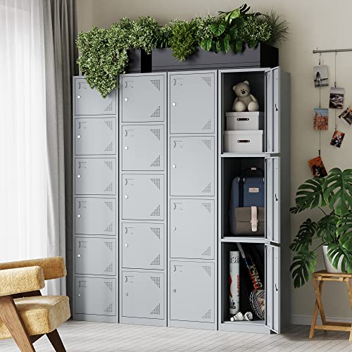Letaya Metal Lockers for Employees,71" Steel Storage Cabinet with 6 Door Lockable for Office Staff,Home Sundries,Gym,School (Gray) Letaya