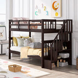 Ball & Cast Twin-Over-Twin Bunk Bed with Storage Ladder and Full-Length Guard Rail,Wood Bunkbed w/Slat Support,Space Saving,Bedframe Furniture for Student Dorms,Studio,Espresso Ball & Cast