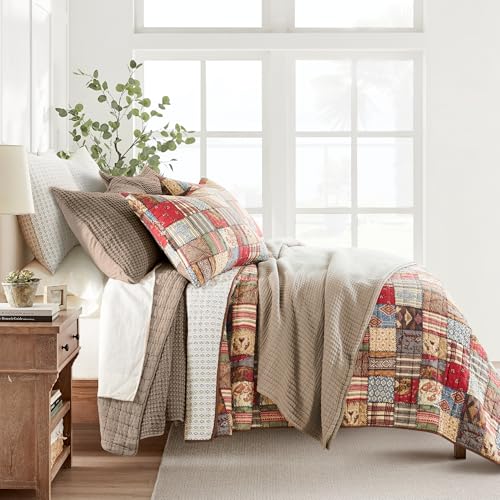 Levtex Home Mills Waffle King/Cal King Quilt Set (106x92in) with 2 Pillow Shams (36x20in) - Cocoa - Cotton Waffle King Size Quilt Bedding Set - Lightweight, Soft, Pre-Washed Levtex Home