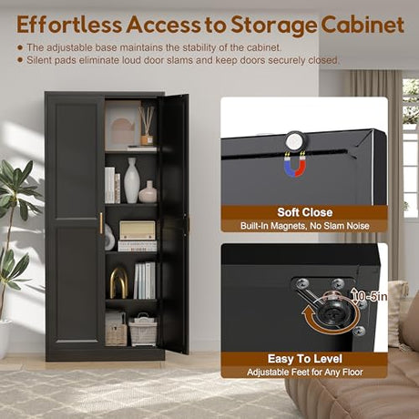 UNICOLY 71" Kitchen Pantry Cabinet, Pantry Storage Cabinet with Doors and 4 Shelves, Metal Storage Cabinets for Kitchens, Living Room, Dinning Room, Assembly Required, Black UNICOLY