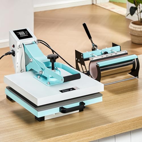 SPECRAFT 2-in-1 Heat Press, 15x15 Industrial Digital Sublimation Machine for T-Shirts, Mugs (30oz) and More, Blue, Ideal for DIY & Professional Use SPECRAFT