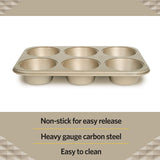 Glad Jumbo Muffin Pan Nonstick - Heavy Duty Metal Cupcake Tin with Large Baking Cups, Jumbo 6-Cup Glad