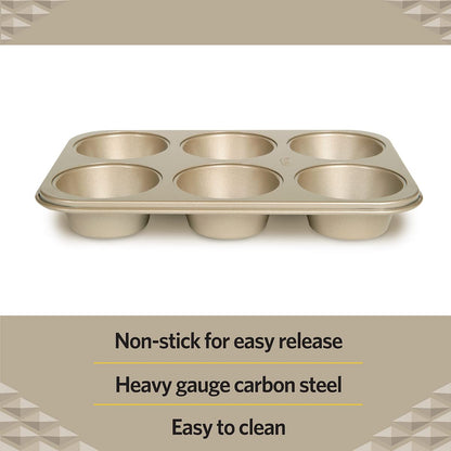 Glad Jumbo Muffin Pan Nonstick - Heavy Duty Metal Cupcake Tin with Large Baking Cups, Jumbo 6-Cup