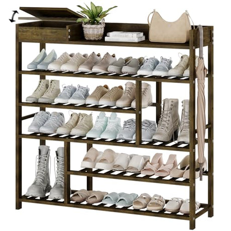 Bamworld Shoe Rack for Front Door Entrance Bamboo Shoe Organizer with Storage Box Free Standing Shoe Cabinet Wooden Shoe Storage Shelf for entryway, Closet and Doorway (Dark Brown) Bamworld