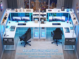 Aheaplus L Shaped Desk with Power Outlet, L Shaped Gaming Desk with Led Light & Hutch, Reversible Home Office Desk, Corner Computer Desk Writing Desk with Monitor Stand & Storage Shelves, White Aheaplus