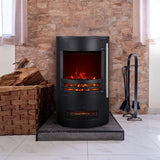 Cambridge Round Freestanding Electric Fireplace with Remote Control, Realistic Flame Indoor Space Heater with Rounded Viewing Window for Living Room, Bedroom, Basement CAMBRIDGE