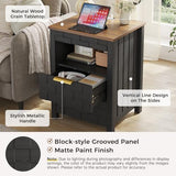 Dystler Nightstand with Gun Drawer - Bedside Table with Charging Station and 2 Drawers, Smart Side Table with 3-Color Human Sensor LED Lights for Bedroom, Black Dystler