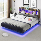 YITAHOME Full Floating Bed Frame & Charging Station, Upholstered Platform Bed with Headboard Storage, No Box Spring Needed,Gray YITAHOME
