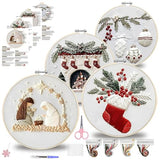 QBQBQ 4 Sets Christmas Embroidery Kits for Adults, Embroidery Kit for Beginners, Cross Stitch Kits for Beginners with Pattern, Needles, Threads, Tools (Christmas Kits B)