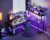 ODK 53" L Shaped Gaming Desk with Hutch & Headphone Hook, Corner Computer Table with Storage Shelves for Home Office, Black ODK