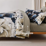 Dintszyayue Brown Comforter Set King Size, 7 Pieces Floral Bed in a Bag Set, Texture Blue Flower Bedding Sets, Soft Microfiber for All Season with Flat Sheet Fitted Sheets Pillowcases and Shams Dintszyayue
