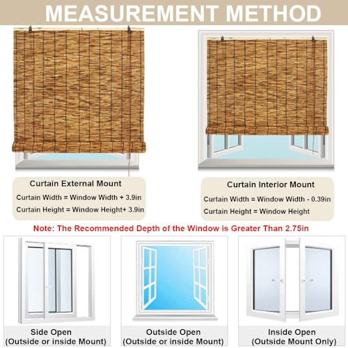 Bamboo Roll-Up Shades for Outdoor Privacy – Cordless Blackout Blinds 24" to 77" Wide WoodArtSupply