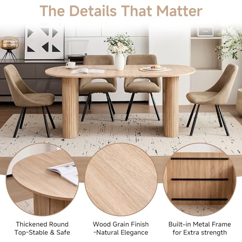 Valivestia 70.8 Inch Oval Dining Table Set for 6, Modern Kitchen Tables with 4 Upholstered Chairs for Dining Room Kitchen Living Room Valivestia