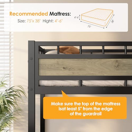 SogesSleep Loft Bed Twin Size with Stairs, More Sturdy Metal Loft Bed with Built-in Storage Stairs and Large Under-Bed Space, Used for Teens, Space Saving for Apartment or Dorm, No Box Spring, Black SogesSleep