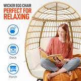 SereneLife Wicker Rattan Egg Chair – Elegant Indoor/Outdoor White Sofa Chair with 4 Plush Cushions, Durable Powder-Coated Steel Frame, Contemporary Design, Supports up to 440lbs SereneLife