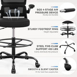 Ergonomic Drafting Chair with Footrest,Tall Office Chair for Standing Desk with Flip-up Armrests with Breathable Comfy Mesh Support and Adjustable Foot Rest Ring(Black) Alolo