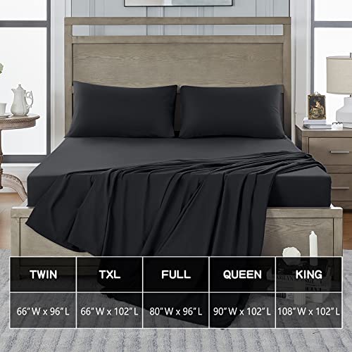 FreshCulture Twin Flat Sheet - Hotel Quality Twin Flat Sheet Only - Brushed Microfiber Top Sheet - Ultra Soft & Breathable - Wrinkle-Free - Easy Care - Single Flat Sheet (Twin, Black) FreshCulture