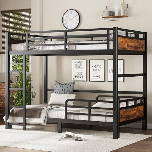 Twin XL Over Twin XL Bunk Bed with Headboard and Full Length Guardrail, Separable Bunk Bed, Heavy Duty Bunk Beds Can Turns Into Loft Bed and Platform Bed, Black Bellemave